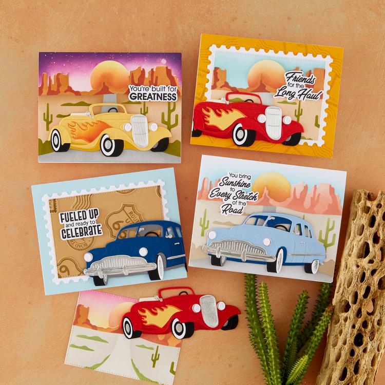 Spellbinders - Classic Road Legends 2.0 Collection - Clear Stamps & Dies - Road Trip Adventures Sentiments - Scratch & Dent-ScrapbookPal