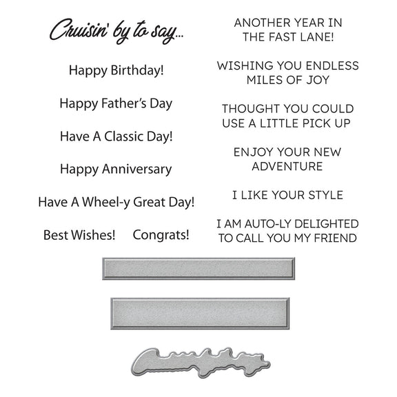 Spellbinders - Classic Road Legends Collection - Clear Stamps &amp; Dies - Cruisin' By Sentiments-ScrapbookPal