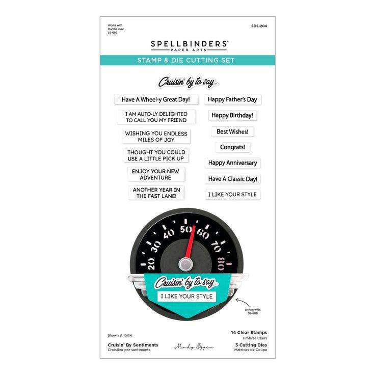 Spellbinders - Classic Road Legends Collection - Clear Stamps & Dies - Cruisin' By Sentiments-ScrapbookPal