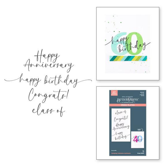 Spellbinders - Color Mix Celebrations Collection - Press Plates - Sweeping Celebration Sentiments-ScrapbookPal