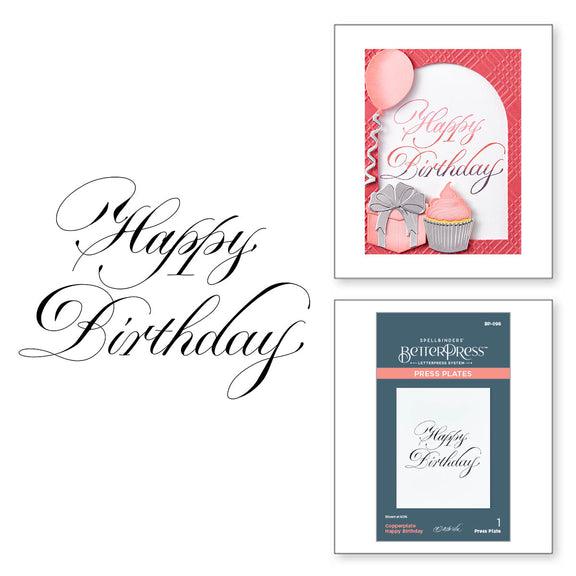 Spellbinders - Copperplate Everyday Sentiments Collection - Press Plate - Copperplate Happy Birthday-ScrapbookPal