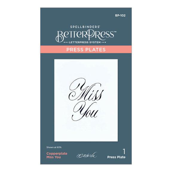 Spellbinders - Copperplate Everyday Sentiments Collection - Press Plate - Copperplate Miss You-ScrapbookPal