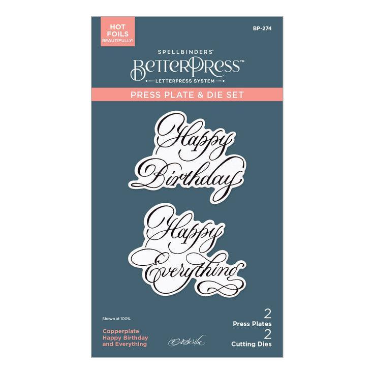 Spellbinders - Copperplate Happy Everything Sentiments Collection - Press Plate &amp; Dies - Copperplate Happy Birthday and Everything-ScrapbookPal