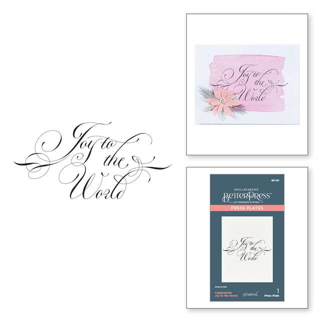 Spellbinders - Copperplate Holiday Sentiments Collection - Press Plates - Copperplate Joy to the World-ScrapbookPal