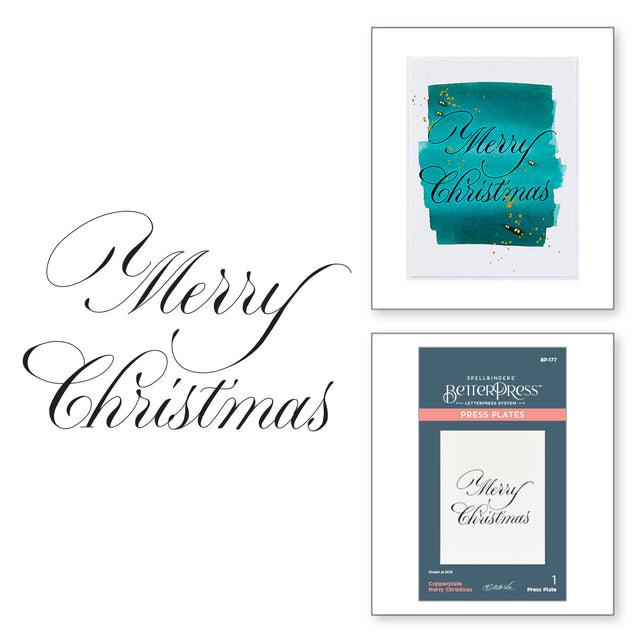 Spellbinders - Copperplate Holiday Sentiments Collection - Press Plates - Copperplate Merry Christmas-ScrapbookPal