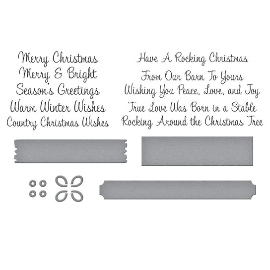 Spellbinders - Country Christmas Collection - Press Plates &amp; Dies - Country Christmas Banner &amp; Sentiments-ScrapbookPal