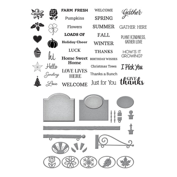 Spellbinders - Country Road Collection - Clear Stamps &amp; Dies - Welcome Sign &amp; Sentiments-ScrapbookPal