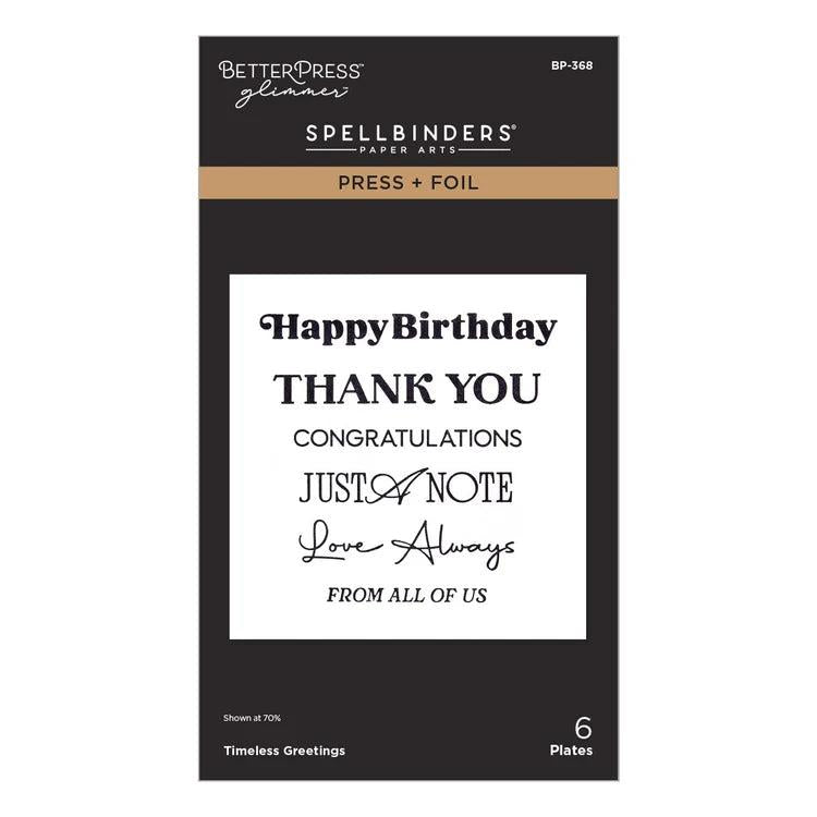 Spellbinders - Create Your Way Everyday Collection - Letterpress + Foil Plate - Timeless Greetings-ScrapbookPal
