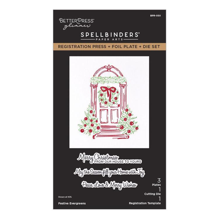 Spellbinders - Create Your Way Holiday Collection - Registration Press + Foil Plate &amp; Dies - Festive Evergreens-ScrapbookPal