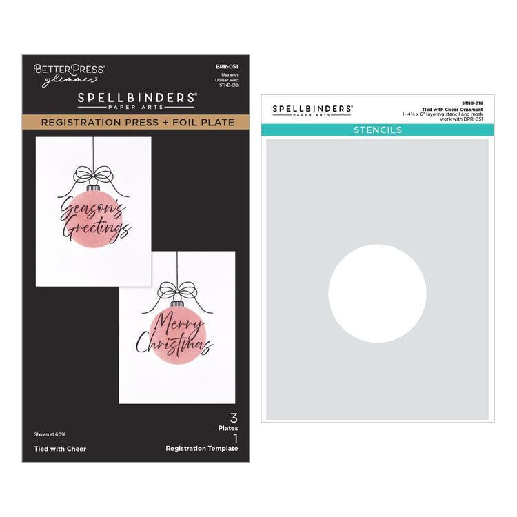 Spellbinders - Create Your Way Holiday Collection - Registration Press + Foil Plate & Stencils - Tied with Cheer-ScrapbookPal
