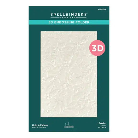 Spellbinders - De-Light-Ful Christmas Collection - 3D Embossing Folder - Holly & Foliage-ScrapbookPal