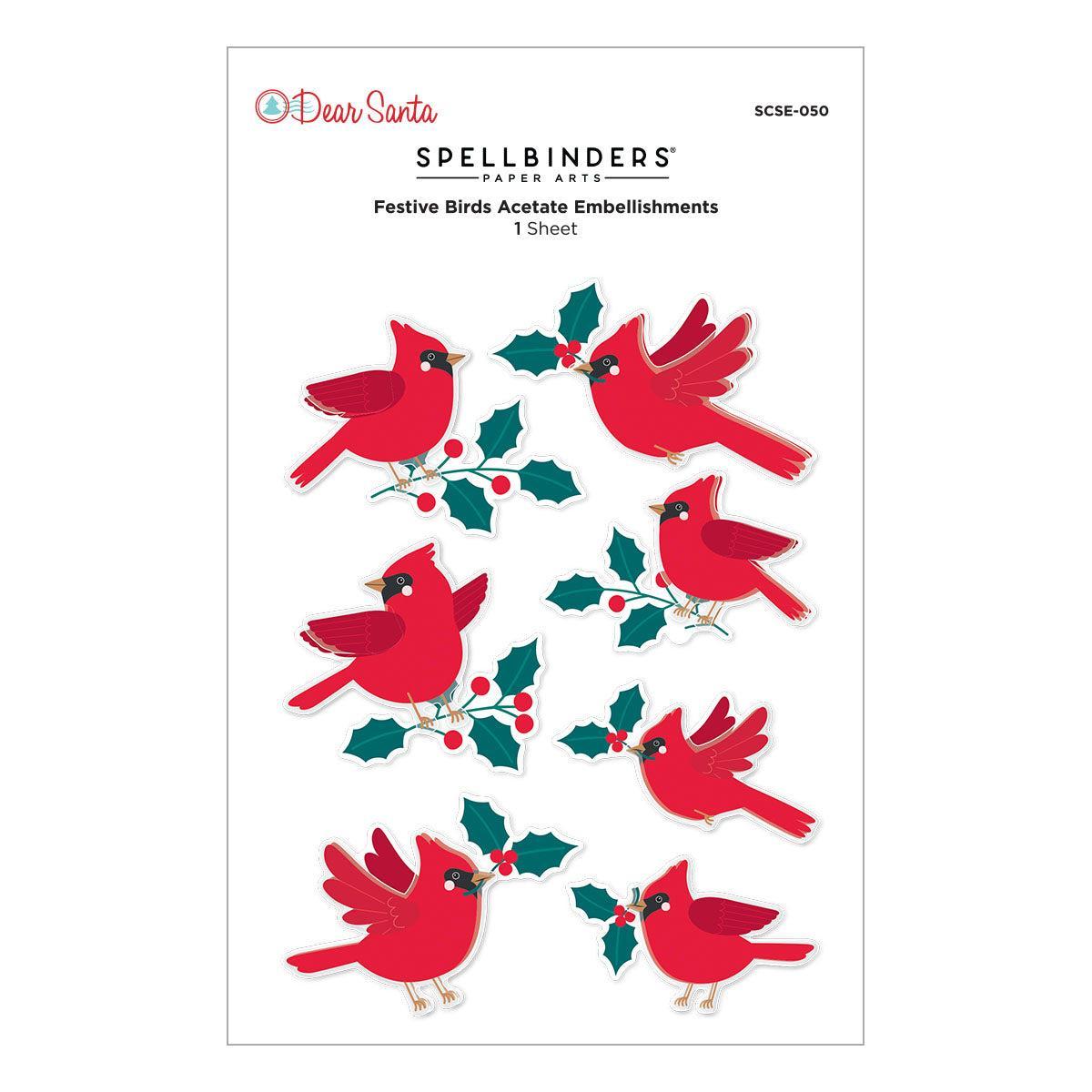 Spellbinders - Dear Santa Collection - Dimensional Stickers - Festive Birds-ScrapbookPal