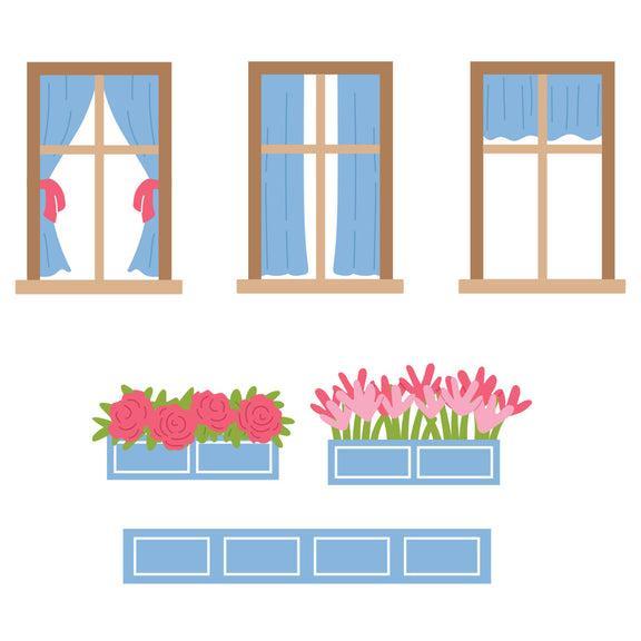Spellbinders - Everyday City Holiday Collection - Dies - Everyday Windows, Curtains and Flower Boxes-ScrapbookPal