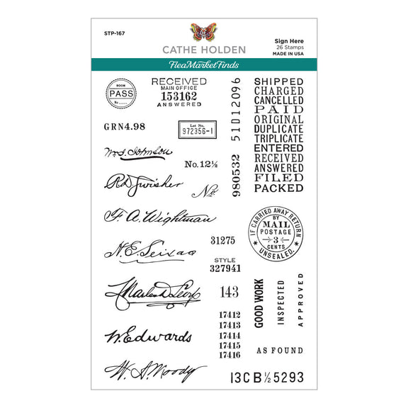 Spellbinders - Flea Market Finds Collection - Clear Stamps - Sign Here-ScrapbookPal