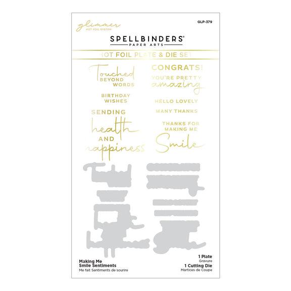 Spellbinders - Four Petal Collection - Glimmer Hot Foil Plate &amp; Die Set - Making Me Smile Sentiments-ScrapbookPal