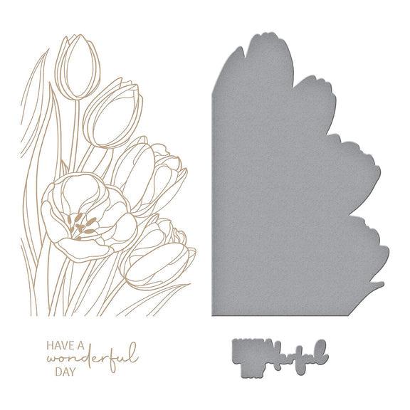 Spellbinders - Four Petal Collection - Glimmer Hot Foil Plate &amp; Die Set - Wonderful Tulips-ScrapbookPal