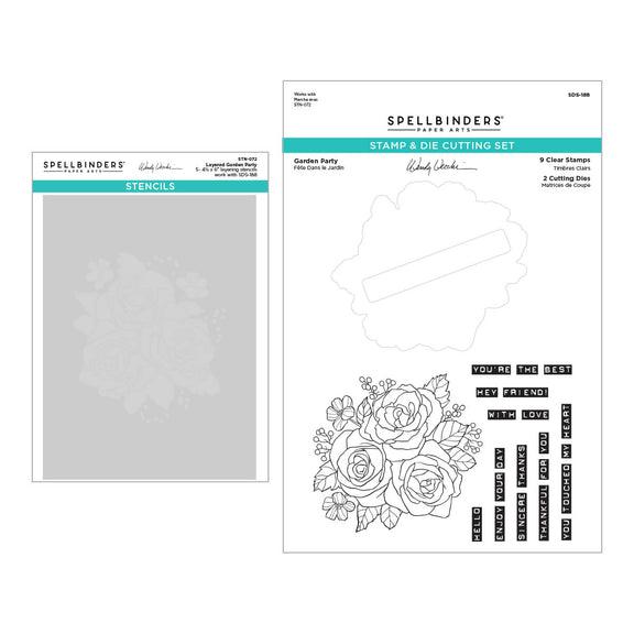 Spellbinders - From the Garden Collection - Clear Stamps, Dies &amp; Stencils Bundle - Garden Party-ScrapbookPal