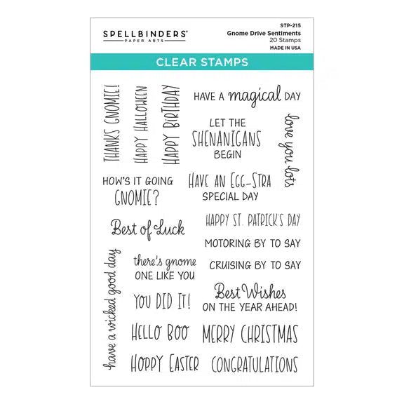 Spellbinders - Gnome Drive Collection - Clear Stamps - Gnome Drive Sentiments-ScrapbookPal