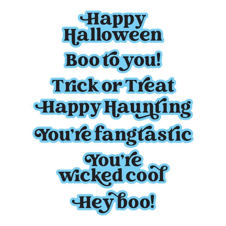 Spellbinders - Halloween Hugs Collection - Letterpress + Foil Plate & Dies - Spooky Sentiments-ScrapbookPal