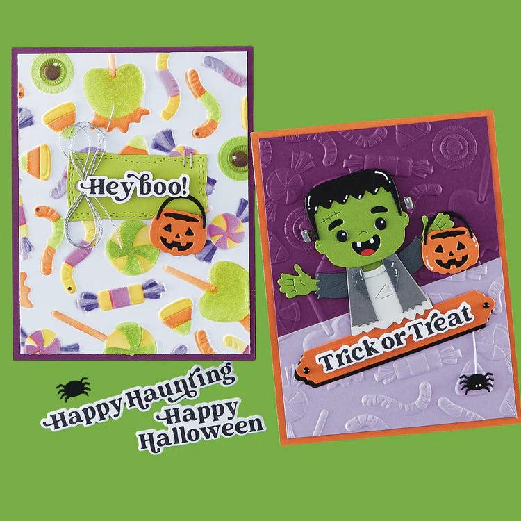Spellbinders - Halloween Hugs Collection - Letterpress + Foil Plate & Dies - Spooky Sentiments-ScrapbookPal