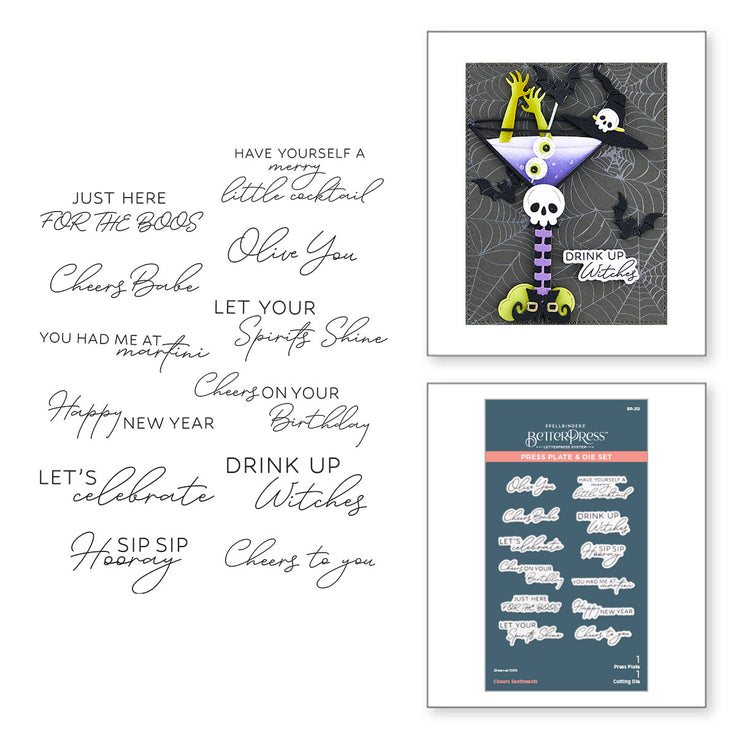 Spellbinders - Happy Hour Collection - Press Plates &amp; Dies - Cheers Sentiments-ScrapbookPal