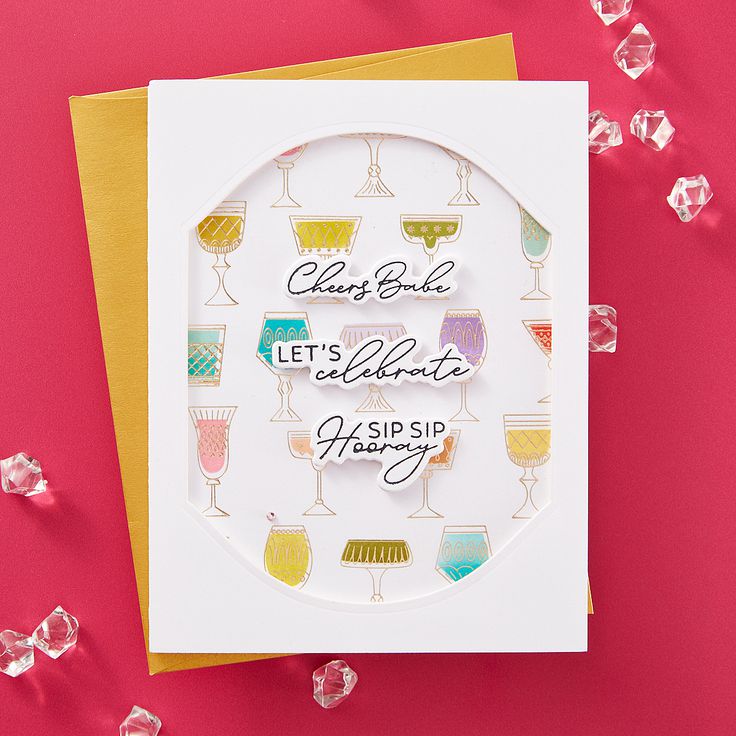 Spellbinders - Happy Hour Collection - Press Plates &amp; Dies - Cheers Sentiments-ScrapbookPal