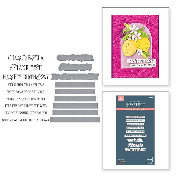 Spellbinders - La Dolce Vita Collection - Press Plate &amp; Dies - La Dolce Vita Sentiments-ScrapbookPal