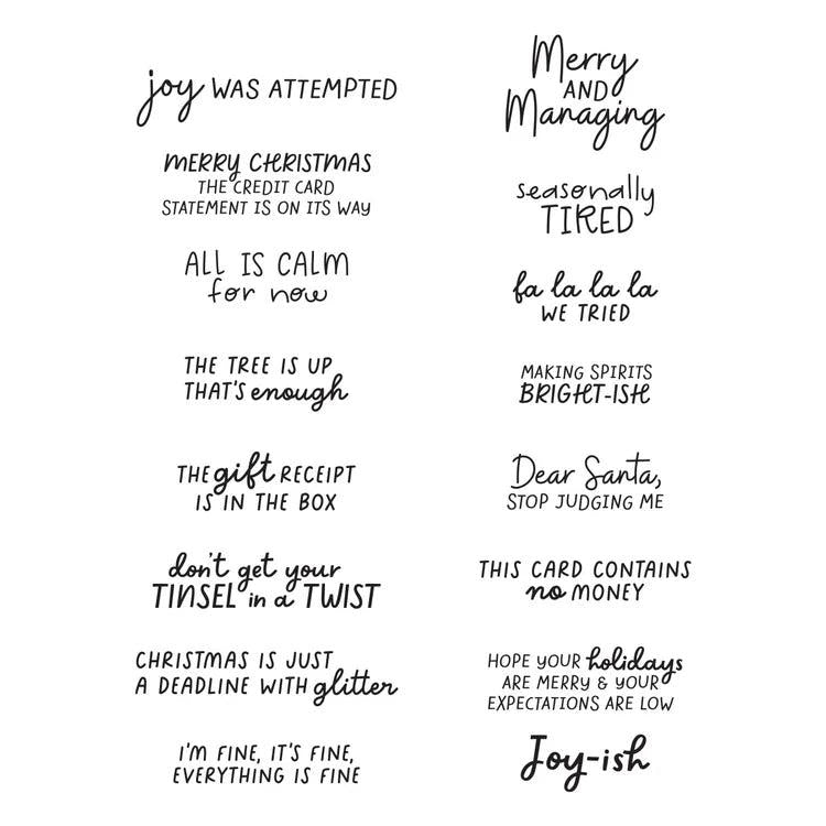 Spellbinders - Merry Mayhem Collection - Clear Stamps - Joy-ish Sentiments-ScrapbookPal
