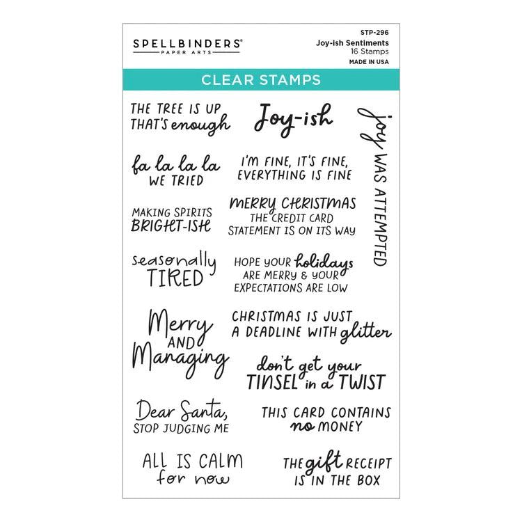Spellbinders - Merry Mayhem Collection - Clear Stamps - Joy-ish Sentiments-ScrapbookPal