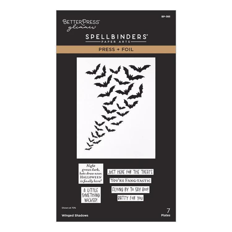 Spellbinders - Midnight Mischief Collection - Letterpress + Foil Plate - Winged Shadows-ScrapbookPal