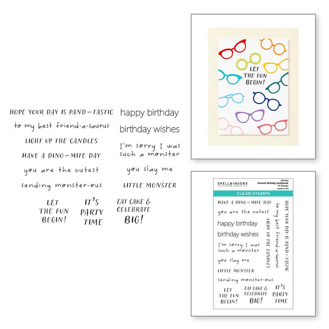 Spellbinders - Monster Birthday Collection - Clear Stamps - Monster Birthday Sentiments-ScrapbookPal