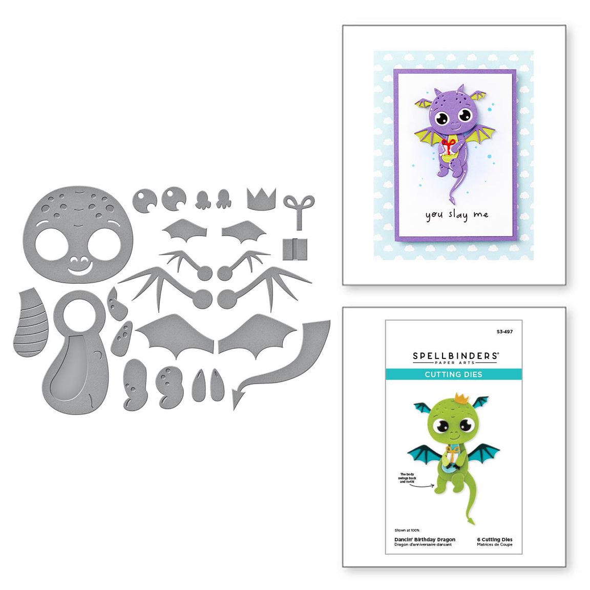 Spellbinders - Monster Birthday Collection - Dies - Dancin&#39; Birthday Dragon-ScrapbookPal