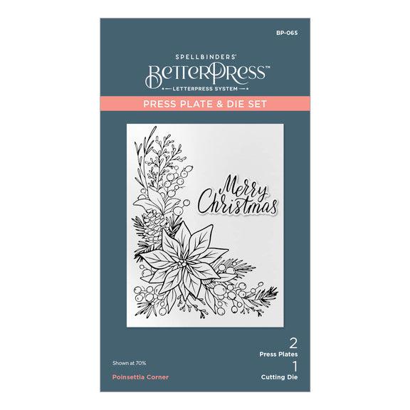 Spellbinders - More BetterPress Christmas Collection - Press Plate &amp; Dies - Poinsettia Corner-ScrapbookPal