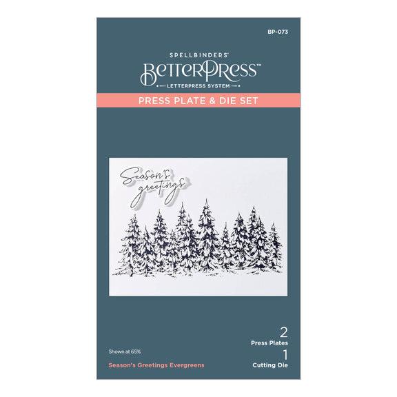 Spellbinders - More BetterPress Christmas Collection - Press Plate & Dies - Seasons Greetings Evergreens