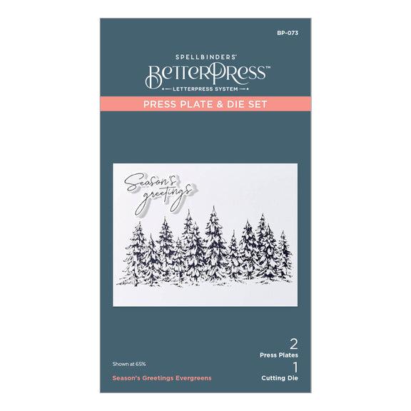 Spellbinders - More BetterPress Christmas Collection - Press Plate & Dies - Seasons Greetings Evergreens-ScrapbookPal