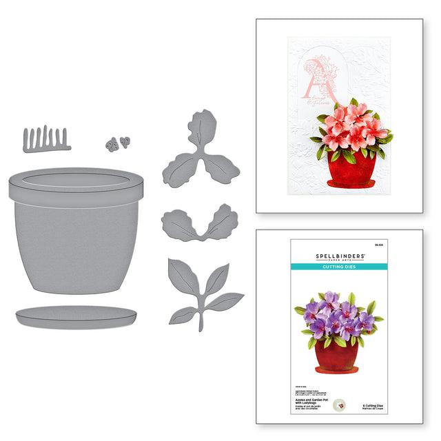 Spellbinders - Nature&#39;s Botanical Garden Collection - Dies - Azalea and Garden Pot with Ladybugs-ScrapbookPal