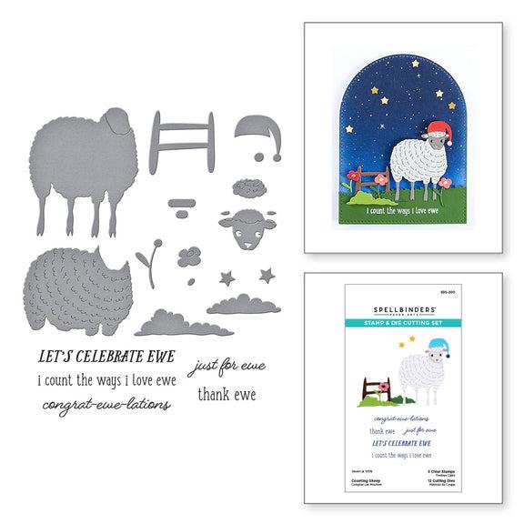 Spellbinders - On the Farm Collection - Clear Stamp & Dies - Counting Sheep-ScrapbookPal