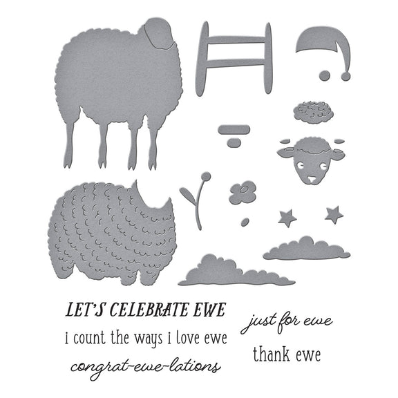 Spellbinders - On the Farm Collection - Clear Stamp &amp; Dies - Counting Sheep-ScrapbookPal
