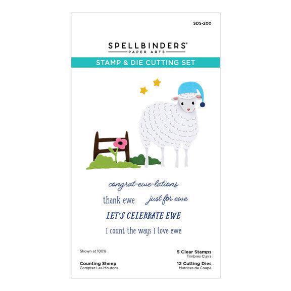 Spellbinders - On the Farm Collection - Clear Stamp &amp; Dies - Counting Sheep-ScrapbookPal