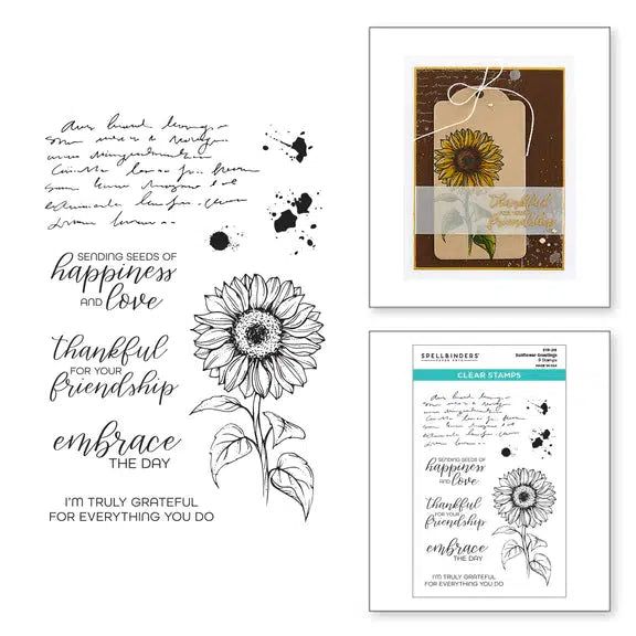 Spellbinders - Serenade of Autumn Collection - Clear Stamps - Sunflower Greetings-ScrapbookPal