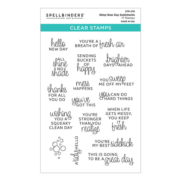 Spellbinders - Shiny New Day Collection - Clear Stamps - Shiny New Day Sentiments-ScrapbookPal