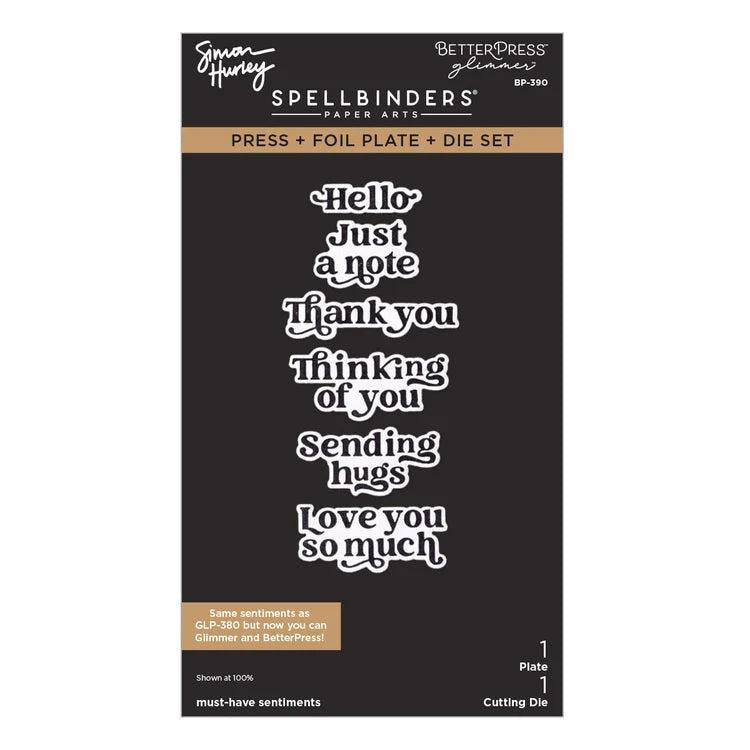 Spellbinders - Simon's Sentiments Collection - Letterpress + Foil Plate &amp; Dies - Must-Have Sentiments-ScrapbookPal
