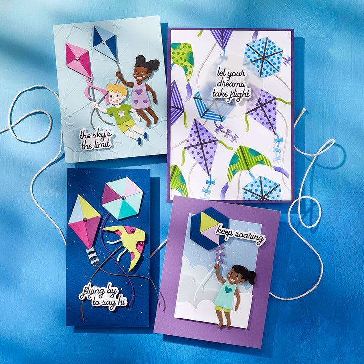Spellbinders - Sky&#39;s the Limit Collection - 3D Embossing Folder &amp; Stencils Set - Flying Kites-ScrapbookPal