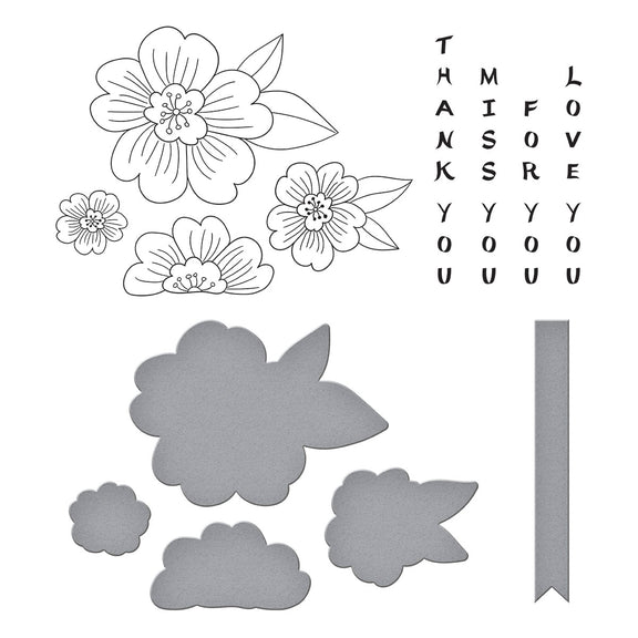 Spellbinders - Spring in Kyoto Collection - Press Plates & Dies - Blossoms & Sentiments-ScrapbookPal