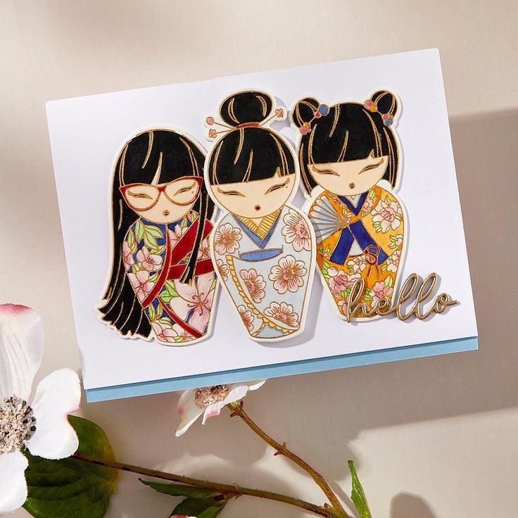 Spellbinders - Spring in Kyoto Collection - Press Plates & Dies - Kokeshi Dolls-ScrapbookPal