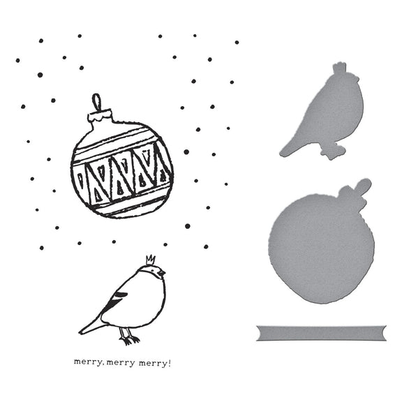 Spellbinders - Starry Holiday Collection - Registration Press Plates & Dies - Merry, Merry, Merry Bird-ScrapbookPal