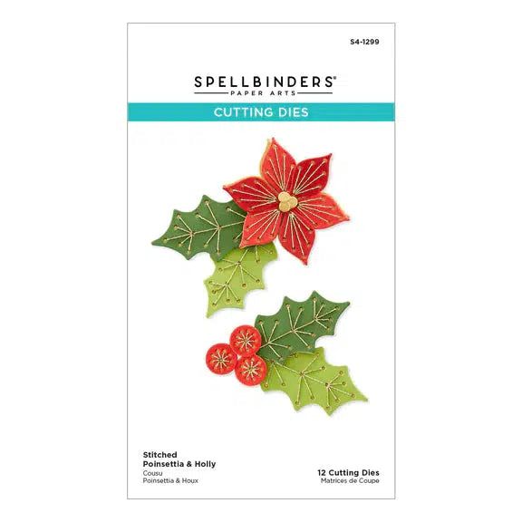 Spellbinders - Stitched for Christmas Collection - Dies - Stitched Poinsettia &amp; Holly-ScrapbookPal