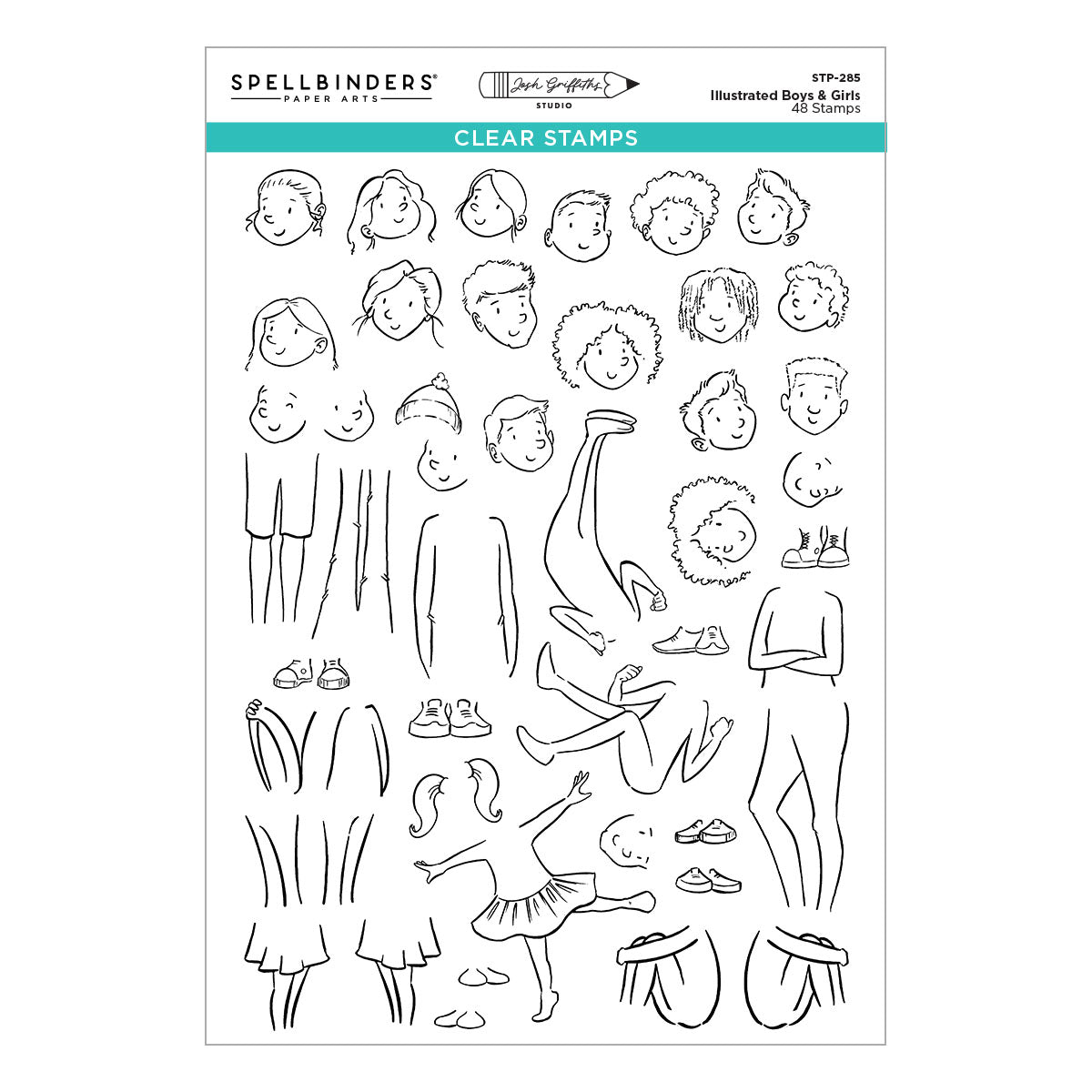 Spellbinders - Storybook Illustrations Collection - Clear Stamps - Illustrated Boys &amp; Girls-ScrapbookPal