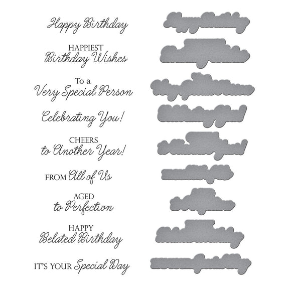 Spellbinders - Texture &amp; Foliage Collection - Press Plate &amp; Dies - Birthday Wishes Sentiments-ScrapbookPal