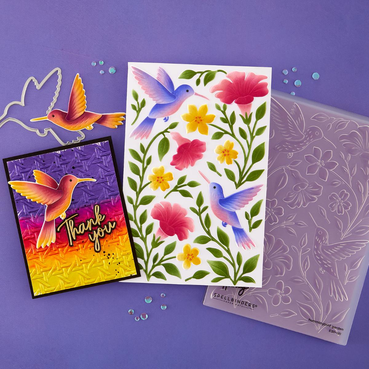 Spellbinders - Timeless Textures Collection - 3D Embossing Folder - Hummingbird Garden-ScrapbookPal
